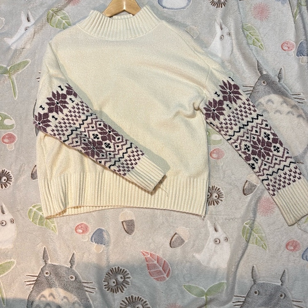 Christian Siriano Cream and Purple Cowl Neck Sweater